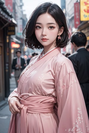 (An Elegant 18-Year-Old Korean Female at 1920s), (Black Hair, hair style of Korean Female at 1920s), (Short height, Cute face, A dignified and dignified expression:1.4), (Dressed in Pink color Hanbok:1.4), (Seoul Streets with Sunshine in the 1920s), (Dynamic Pose:1.4), Centered, (Waist-up Shot:1.4), From Front Shot, Insane Details, Intricate Face Detail, Intricate Hand Details, Cinematic Shot and Lighting, Realistic and Vibrant Colors, Masterpiece, Sharp Focus, Ultra Detailed, Incredibly Realistic Environment and Scene,