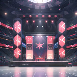 Fan meeting location, A place where trainees communicate with fans, There is a stage, fan seats, autograph table, etc., indoor, (masterpiece),(high quality), best quality, real,(realistic), super detailed, (full detail),(4k),8k,