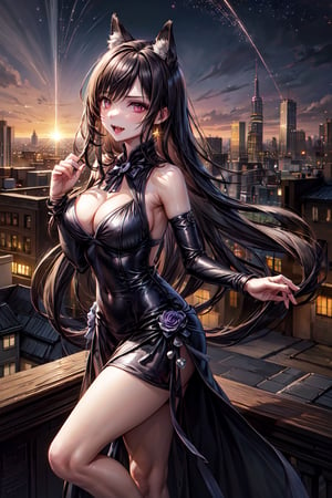 wolf girl, ((HD quality)), ((rich details)), masterpiece, tear marks, sharp fangs, twinkling eyes, dark background, haunting, abomination, ((midnight)), harsh Roaring sound, mysterious atmosphere, dark red lights, angry eyes, purple eyes, ((beautiful)), dreamy, ((starry night)), glowing with mysterious light, wolf ears,  ,shy,Lively cityscape, ((crisp quality)), bustling crowd, elegant woman, flowing red dress, golden accessories, confident smile, enchanting, vibrant atmosphere, soft sunlight, sparkling high-rises, fashionable, ((sunset)), sleek hairstyle, expressive eyes, coffee cup, city lights, trendy, glamorous, artistic graffiti, tall heels, charismatic, luxurious car, stunning reflection, modern architecture, street musicians, ((dynamic)), urban charm, cheerful laughter, stylish, chic, energetic, cafe ambiance, laughter, charismatic, refined, ((city night)), neon lights, passionate dancing, pulsating music, silk gown, confident strut, alluring, glamorous makeup, thrilling, luxurious penthouse, ((romantic)), rooftop view, champagne glass, enchanting skyline, suave, dazzling, midnight kiss, fireworks, enchantment.