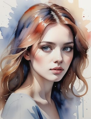 Create a breathtaking watercolor artwork, portraying a 30-year-old Argentinean woman with fair skin, long, loosely curled hair that is slightly straightened, and a close-up of her face. Intricately capture details using the watercolor medium. Draw inspiration from the detailed watercolors of Alvaro Castagnet, the portrait watercolors of Agnes Cecile, and the expressive watercolors of Joseph Zbukvic. Craft a superior watercolor artwork that seamlessly blends these influences into an outstanding portrayal.

