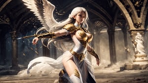 RAW photo, extremely delicate and beautiful, masterpiece, Best Quality, ultra high resolution, 16k, hyperrealistic, ultra-detailed, Very detailed CG 8k wallpaper, (best quality),(extremely intricate), (realistic), (sharp focus), (cinematic lighting), (extremely detailed), 

The girl angel warrior stands tall, her dual swords raised in the air. Her swords are long and slender, with blades that glow with a holy light. 

he archangel, standing aloft with thousands of angels, stands with his sword aloft.

She is wearing gleaming white armor, and 8 Angel Wings  are spread wide. She has a determined expression on her face, and her eyes are ablaze with determination. 

The girl angel warrior is not afraid. She has faced many challenges in her life, but she has always emerged victorious. She knows that she is fighting for what is right, and that gives her the strength to persevere. The girl angel warrior swings her Spear, and the air crackles with energy. She is a force to be reckoned with, and her enemies should beware. Here is a more specific example of dual Spear that the girl angel warrior could use: A pair of long, slender Spears with silver blades and golden hilts. The blades are engraved with ancient runes that glow with a holy light. The hilts are shaped like a pair of angel wings, and they are encrusted with precious gems. These Spears are not only beautiful, but they are also incredibly powerful. They are said to have been forged by a master Spearsmith in the fires of heaven, and that they are imbued with the power of the angels. The girl angel warrior is the only one who can wield these Spears to their full potential. She is a chosen one, and she has been entrusted with the task of protecting the innocent and fighting evil. With her dual Spears in hand, the girl angel warrior is a unstoppable force. She is a champion of justice and a protector of the innocent. She is a beacon of hope in a world that is often dark and dangerous.,

Dragon armor, dragon slayer, the heavenly palace, the high-heaven palace, the angels preparing for battle, grant hall, shimmer lighting, black and white, cross bokeh,  soft focus background, vast view, 3d, midjourney ,no_humans, Dreamscape,

Beautiful Lighting, Perfect Lightning, Realistic Shadows, perfect anatomy, super Detailed skin, perfect figure,early 20s, pretty, sexy, highly detailed cute face, very large breast, voluminous breast, hourglass body shape, narrow waist, 

very small head, handsome detailed woman, very detailed eyes and face, realistic face proportions, Stunning detailed eyes, Realistic beautiful face, very small face, Realistic beautiful eyes, makeup, earring, bare legs, beautiful and very shiny thin legs, beautiful and very thin thighs,

Cute girl, long curly blonde hair, a pure white dress, blue eyes, fabulous white see-through korea-style clothes with complex patterns, see-through lace, (see-through mesh stockings), long heel, jewelry and jewelry, floating silk ribbons, masterpiece, high detail, complex and detailed background, in the background the space, a small a trickle, early morning, dew on the leaves, a light fog has almost dissipated, a mystical atmosphere, volumetric lighting, thin with a graceful figure,

 low contrast, rooftop, ancient korea, dynamic move, at night, landscape photo, ,dragon ear, gullveig, fullbody,huoshen,mecha
,fireman,mecha,mecha musume, angel, wings,iron, metal, eight-wing archangel, 8 Angel Wings,

gang bang, breasts exposure,  female genital, no hair in the genitalia, caress one's genital organs, Orgasm, squeeze one's chest, sunshine, naked, nude, missionary position, (suffering:1.3), (eyes_open), tear, (Squirming:1.2), sweat, (facing viewer),

,fate/stay background,4rmorbre4k,EpicSky,marb1e4rmor,chibi,renaissance,armor,leoarmor,l4tex4rmor,wings,blessedtech,bikini,torn clothes