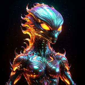 Alien creature in chinese phonix shape, with opalescent skin and iridiscent scales, masterpiece, absolutely perfect, stunning image, visually rich, intricately detailed, concept art, by Mschiffer, glowy, cinematic, UHD wallpaper, 3d, octane render, volumetric lights,Movie Still
