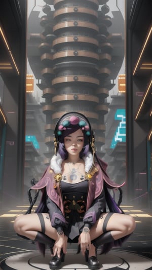 best quality, masterpiece, (detailed:1.2), 1girl, mona, squatting, cutesie, witch hat, science fiction, cyberpunk, purple hair, chromatic aberration, outdoors, city, crowd, faceless crowd","wallpaper, 1boy, solo, male focus, tattoo, monochrome, cyberpunk, (chromatic aberration), detailed background, mechanical parts, cable, indoors,pixel art,yunjindef