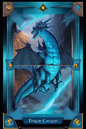 Magic the gathering dragon card, in a blue frame with a light azure field under the image of a dragon, with a detailed description of the rules of the card