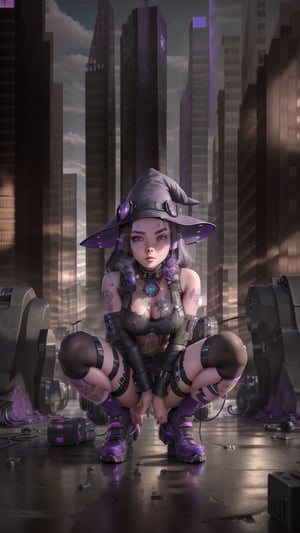 best quality, masterpiece, (detailed:1.2), 1girl, mona, squatting, cutesie, witch hat, science fiction, cyberpunk, purple hair, chromatic aberration, outdoors, city, crowd, faceless crowd","wallpaper, 1boy, solo, male focus, tattoo, monochrome, cyberpunk, (chromatic aberration), detailed background, mechanical parts, cable, indoors