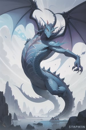 An awe-inspiring,  award-winning artwork of the majestic Azure Dragon from Magic: The Gathering. Vibrant colors,  intricate scales,  and piercing eyes capture the essence of this legendary creature. Created by Stephan Martiniere,  this masterpiece showcases the power and mystique of the dragon in a mesmerizing,  otherworldly setting.