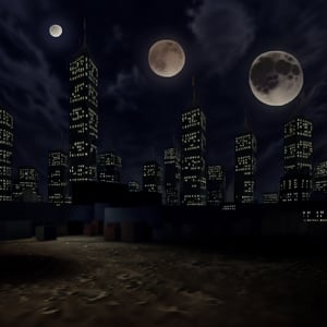 city, night, moon, sky, dirt,