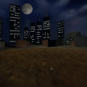 city, night, moon, sky, dirt,