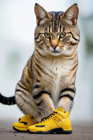 Wow, that's one majestic cat! It's almost like a tiger and a domestic cat had a super cool fusion. wearing yellow sneakers And about that '110', maybe it's part of a top-secret feline mission?