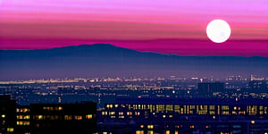 city, night, moon, sky, dirt,