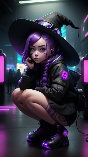 best quality, masterpiece, (detailed:1.2), 1girl, mona, squatting, cutesie, witch hat, science fiction, cyberpunk, purple hair, chromatic aberration, outdoors, city, crowd, faceless crowd","wallpaper, 1boy, solo, male focus, tattoo, monochrome, cyberpunk, (chromatic aberration), detailed background, mechanical parts, cable, indoors