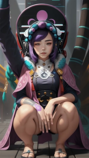 wanderer, best quality, masterpiece, (detailed:1.2), 1girl, mona, squatting, cutesie, witch hat, science fiction, cyberpunk, purple hair, chromatic aberration, outdoors, city, crowd, faceless crowd","wallpaper, 1boy, solo, male focus, tattoo, monochrome, cyberpunk, (chromatic aberration), detailed background, mechanical parts, cable, indoors,pixel art,yunjindef