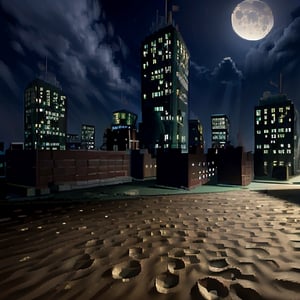 city, night, moon, sky, sand,