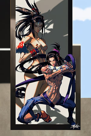 masterpiece, ibuki, street fighter,embarest, street art,one photo,skinny, nude, front view,