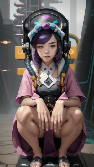 best quality, masterpiece, (detailed:1.2), 1girl, mona, squatting, cutesie, witch hat, science fiction, cyberpunk, purple hair, chromatic aberration, outdoors, city, crowd, faceless crowd","wallpaper, 1boy, solo, male focus, tattoo, monochrome, cyberpunk, (chromatic aberration), detailed background, mechanical parts, cable, indoors,pixel art,yunjindef