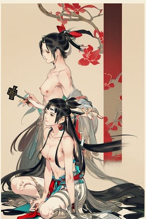 masterpiece, ibuki, street fighter,embarest, ukiyoe traditional japanese tarot cards,one photo,skinny, nude, front view,