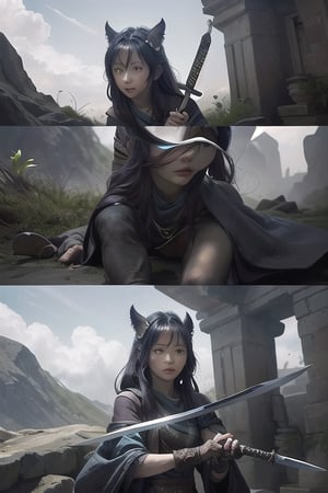 the aetherium sword is a unique weapon made out of a mysterious metal that only lyra can wield. its goal is to aid lyra in her quest to defeat the tempest. its conflict arises when lyra learns that the sword has a will of its own,  and its true purpose may not align with her own.,kwon-nara