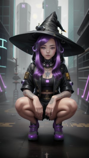 best quality, masterpiece, (detailed:1.2), 1girl, mona, squatting, cutesie, witch hat, science fiction, cyberpunk, purple hair, chromatic aberration, outdoors, city, crowd, faceless crowd","wallpaper, 1boy, solo, male focus, tattoo, monochrome, cyberpunk, (chromatic aberration), detailed background, mechanical parts, cable, indoors,pixel art,yunjindef