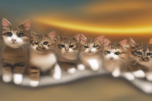 painting of A sky filled with a vibrant aurora borealis illuminating a city with grand columns while cats roam the streets and serpentine creatures swim in the oceans. Style of Cute cats and kittens with a mirror background. rosybrown, chocolate, sandybrown, darkred colors. 8K HD.