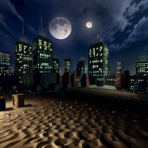 city, night, moon, sky, sand,