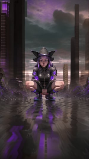 best quality, masterpiece, (detailed:1.2), 1girl, mona, squatting, cutesie, witch hat, science fiction, cyberpunk, purple hair, chromatic aberration, outdoors, city, crowd, faceless crowd","wallpaper, 1boy, solo, male focus, tattoo, monochrome, cyberpunk, (chromatic aberration), detailed background, mechanical parts, cable, indoors