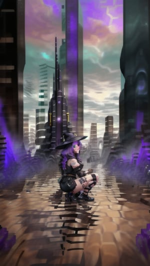 wanderer, best quality, masterpiece, (detailed:1.2), 1girl, mona, squatting, cutesie, witch hat, science fiction, cyberpunk, purple hair, chromatic aberration, outdoors, city, crowd, faceless crowd","wallpaper, 1boy, solo, male focus, tattoo, monochrome, cyberpunk, (chromatic aberration), detailed background, mechanical parts, cable, indoors,pixel art,yunjindef