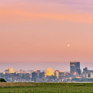 city, night, moon, sky, dirt,