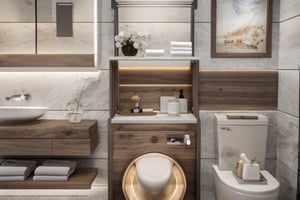 luxurious toilet room interior,  ((masterpiece)), high quality, raw photo, ((best quality)),   ,High detailed ,walnut,interior,Interior ,housearch_nordic,
(masterpiece), (high quality), best quality, real, (realistic), super detailed, (full detail), (4k), 8k, interior,