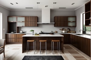 Modern kitchen interior,  ((masterpiece)), high quality, raw photo, ((best quality)),   ,High detailed ,walnut,interior,housearch_Industrial,Vintage design,archminimalist,housearch_japandi,Color magic,minimalist living room,Saturated colors,Indoor Grey,Interior design,Color saturation 