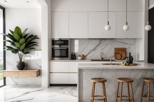 Raw photo,Masterpiece, high quality, best quality, authentic, super detail,
indoors, interior , (( kitchen :1.3)), modern style, daylight, (WHITE WALL),marble tile floor, 