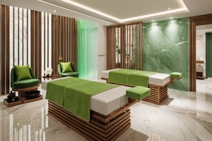 Raw photo,Masterpiece, high quality, best quality, authentic, super detail,
indoors, interior , (( SPA AND HEATHY CENTER :1.3)), modern style, daylight, (GREEN TONE : 1.2 ),marble tile floor,  
