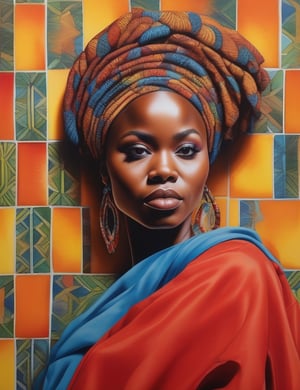 "Create a stunning watercolor canvas artwork, portraying a 25-year-old African woman. Draw inspiration from artists like Laolu Senbanjo, Toyin Ojih Odutola, and Eddy Kamuanga Ilunga. Use a vibrant and diverse color palette to celebrate the richness of her heritage, capturing the beauty of her tightly knit, curly hair in a close-up view of her face. Convey an intimate and expressive atmosphere through the dynamic application of watercolors."

