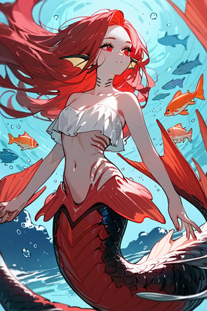 (score_9,score_8_up,score_7_up,score_6_up,score_5_up,score_4_up), female, mermaid, fins for ears, daqrk hair, red hair, gills, scales, species_fish,