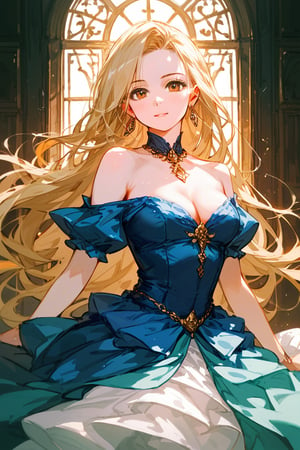 score_9_up, score_9, score_8_up, score_8, score_7, score_7_up, score_6_up, score_5_up, score_4_up, female, illustration,  beautiful, cinematic, dress, long hair, blonde hair, pale skin, brown eyes, bratty, hourglass figure, regal appearance, earrings, rich,, BREAK,source_anime,Beautiful eyes,Eyes,Extremely Realistic