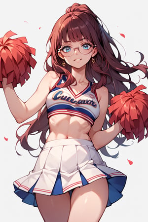 score_9_up, score_9, score_8_up, score_8, score_7, score_7_up, score_6_up, score_5_up, score_4_up, female, dark red hair, glasses, petite girl, long hair, blue eyes, cheerleader, hourglass figure, high-school,