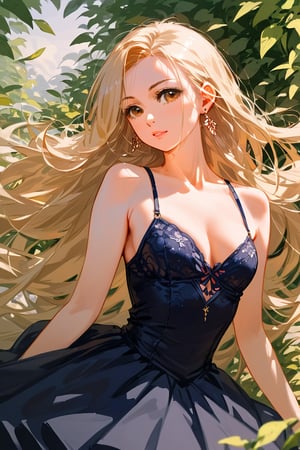 score_9_up, score_9, score_8_up, score_8, score_7, score_7_up, score_6_up, score_5_up, score_4_up, female, illustration,  beautiful, cinematic, dress, long hair, blonde hair, pale skin, brown eyes. bratty, hourglass figure, regal appearance, earrings, rich,, BREAK,source_anime,Extremely Realistic