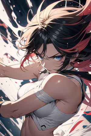 manga, anime, illustration, digital art, (masterpiece, best quality:1.2), (ultra detailed),(illustration), wallpaper, original, female, black hair, messy hair, anime_screencap, greek, greek_mythology, white chiton, long hair, red hair, wrath, lithe, athletic figure,midjourney