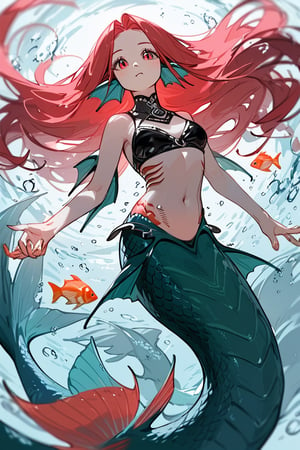 (score_9,score_8_up,score_7_up,score_6_up,score_5_up,score_4_up), female, mermaid, fins for ears, daqrk hair, red hair, gills, scales, species_fish,