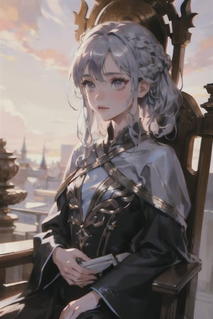 (beauty girl), (ultra-high picture quality), (masterpiece, best quality, highres:1.3), ultra resolution image, (1girl), (solo), female, Game of Thrones, purple eyes, silver-gold hair, flowing gown, slender, atheltic, delicate yet regal face, high cheekbones, a small nose,