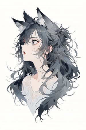 ((masterpiece)), ultra detailed, best quality, 8k, high resolutionl, aesthetic, 1girl, female, illustration, Beautiful eyes, detailed, extremely detailed, stunning eyes, long hair, werewolf, full-body_portrait, blach hair, growling, messy hair, grey eyes, canines, wolf ears, full_body,