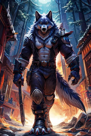 manga, anime, illustration, digital art, (masterpiece, best quality:1.2), (ultra detailed),(illustration), wallpaper, original, male, furry, tall, strong, anthro_wolf, ice_wolf_(species), lupine,