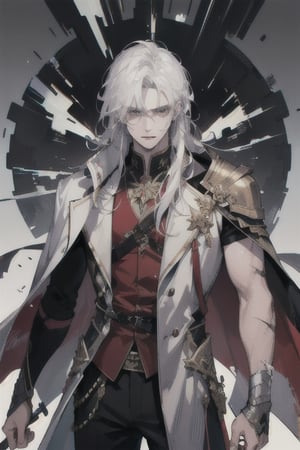 (masterpiece, best quality, highres:1.3), ultra resolution image, (1guy), (solo), male, scarred, magic, handsome, handsome, powerful figure, white hair, shoulder length hair,1guy, scarred face, clawed face, scars,Detailedface