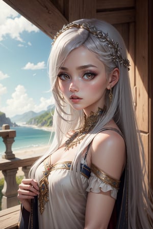 ((masterpiece)), ((ultra detailed)), (ultra quality), (very_high_resolution), scenery, realistic, pale skin, circlet, jewelery, bangs, straigh hair, long_silver_hair