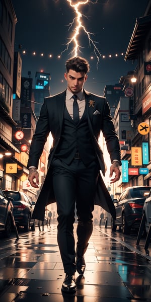 A fantastic painting of a man in a suit, by Greg Rutkowski and Alphonse Mucha. Trending on Artstation, 8k HD wallpaperj GTA 5 cover, official media, beautiful, very beautiful, detailed, high quality, wallpaper 4K, epic, trending on artstation and behance, dynamic lightning, intricate details, energetic composition, golden ratio, concept ,Color Booster