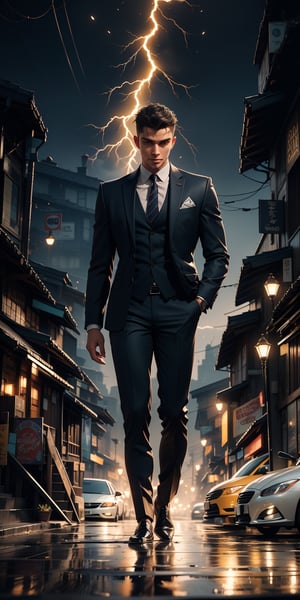 A fantastic painting of a man in a suit, by Greg Rutkowski and Alphonse Mucha. Trending on Artstation, 8k HD wallpaperj GTA 5 cover, official media, beautiful, very beautiful, detailed, high quality, wallpaper 4K, epic, trending on artstation and behance, dynamic lightning, intricate details, energetic composition, golden ratio, concept ,Color Booster