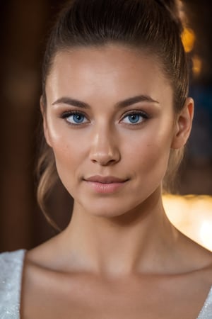 candid photo of young wife,  spectacular tight body,  brown hair with ponytail,  wearing wedding dress,  big cleavage,  nice tits,  rim lighting,  studio lighting,  looking at the camera,  dslr,  ultra quality,  sharp focus,  tack sharp,  dof,  film grain,  Fujifilm XT3,  crystal clear,  8K UHD,  highly detailed glossy blue eyes,  piercing blue eyes,  high detailed skin,  skin pores,  birthmark on the cheek