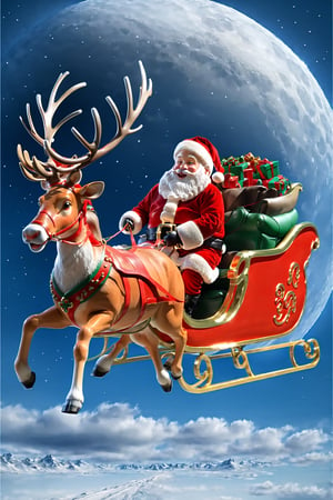 Santa Claus,ridding a santa's reindeer sligh,flying