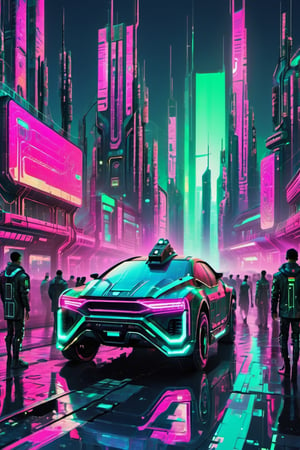 a city in the future,night,some future car,cyberpunk style,some people on the street,pturbo