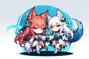 Ahri has white fox_tail,Ahri has black-hair,5_figners,Ahri has yellow_eyes,Ahri is a fox_girl,Ahri has fox_earsleague_of_legends,style illustration chibi ahri,chibi