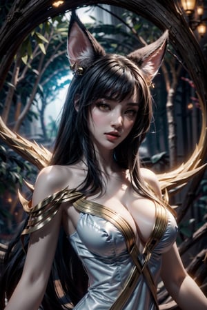 ah1,Ahri,fennec fox,fox tail,5_figners,black_hair,yellow eyes ,lure,league_of_legends_ahri,large breasts, ah1,black_fox_ears,Miss Grand International